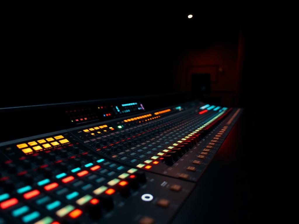 Glowing mixing console in Studio Solutions' main control room